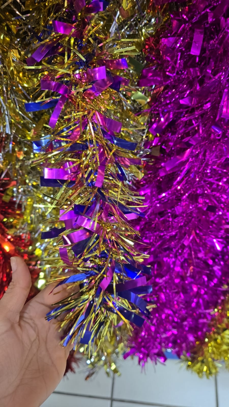 11cm Christmas Pink/Blue/Gold Tinsel Garland Pack of 3 - Image 3