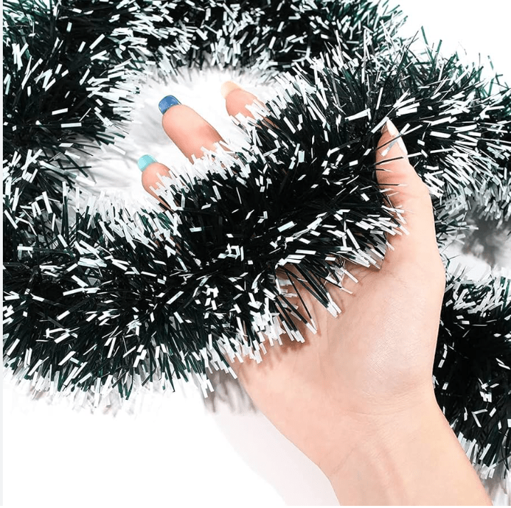 11cm Christmas Black/white Tinsel Garland Pack of 3 - Image 2