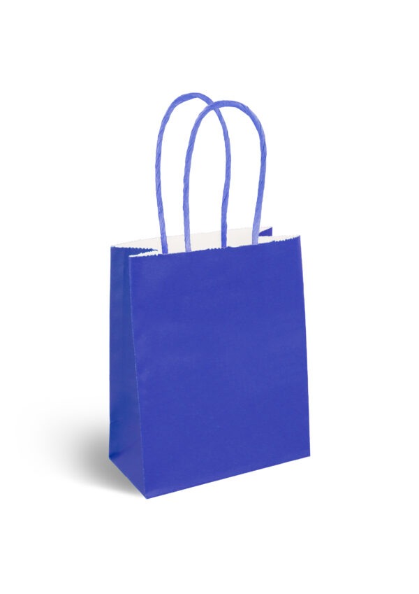 Royal Blue Paper Party Bags with Colored Handles, Pack of 6
