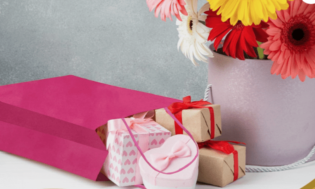 Hot Pink Paper Party Bags with Colored Handles, Pack of 12
