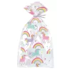 Rainbow & Unicorn Clear Cello Gift Bags with Twist Ties - Pack of 20