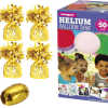 Large Helium Canister with Gold Curling Ribbon and Gold 6 Foil Balloon Weights
