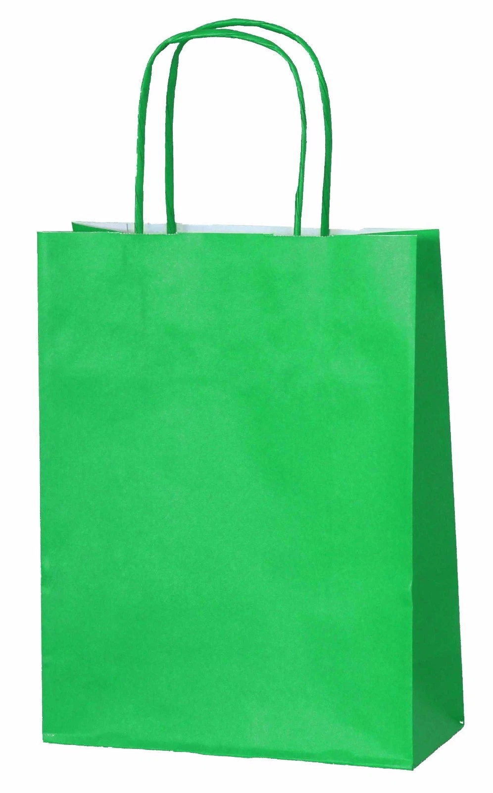 Green Paper Party Bags with Colored Handles, Pack of 12
