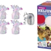 Large Helium Canister with silver Curling Ribbon and Iridescent 6 Foil Balloon Weights
