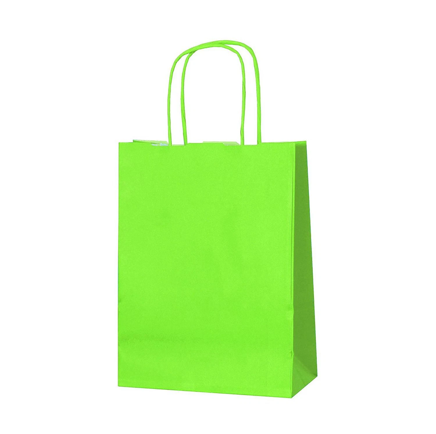 Lime Green Paper Party Bags with Colored Handles, Pack of 6
