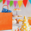 Orange Paper Party Bags with Colored Handles, Pack of 12