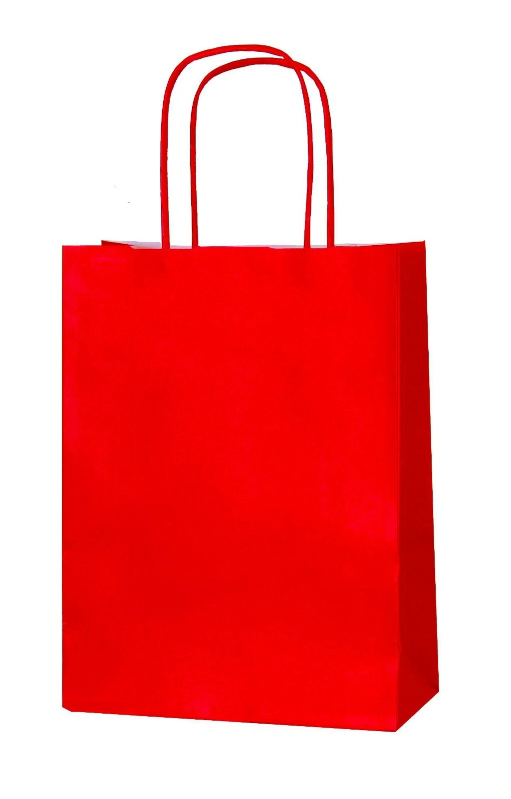 Red Paper Party Bags with Colored Handles, Pack of 12