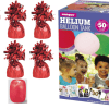 Large Helium Canister with Red Curling Ribbon and 6 Foil Balloon Weights