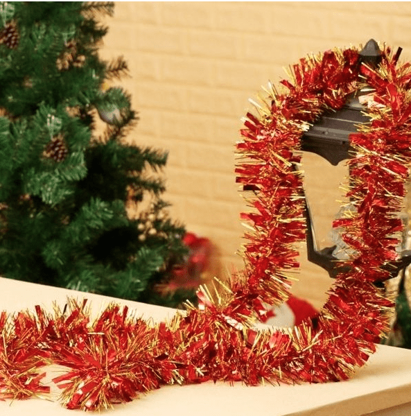 11cm Christmas Red/Gold Tinsel Garland Pack of 3 - Image 2