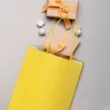 Yellow Paper Party Bags with Colored Handles, Pack of 6