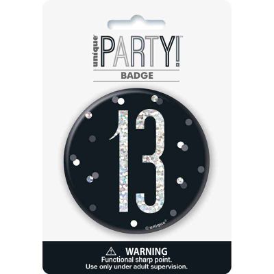 Glitz Black & Silver 13th Birthday Badge