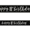 9ft Foil Glitz Black & Silver 16th Birthday Banner