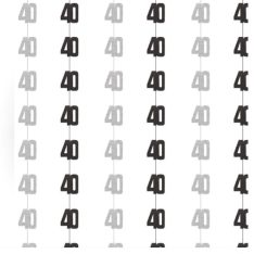 Hanging Swirl Glitz Black & Silver 40th Birthday Decorations, Pack of 6
