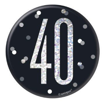 Glitz Black & Silver 40th Birthday Badge
