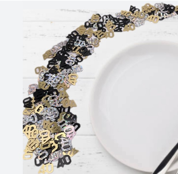 Glitz Black & Silver 40th Birthday Confetti