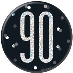 Glitz Black & Silver 90th Birthday Badge