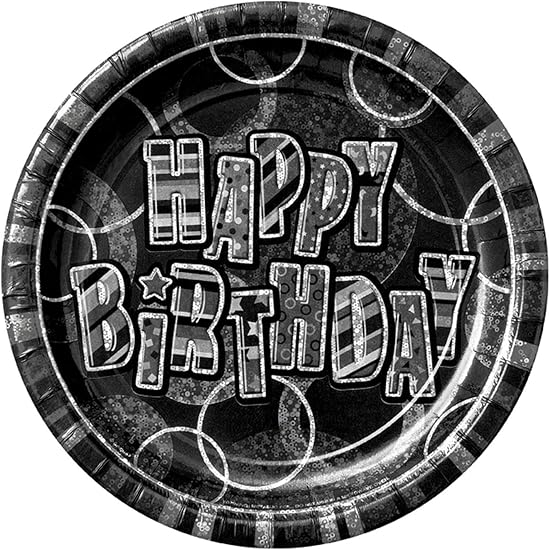 Glitz Foil Birthday Paper Plates (Prism Black, Pack of 48)
