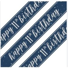 9ft Foil Glitz Blue & Silver 11th Birthday Banner