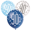 Latex Glitz Blue & Silver 90th Birthday Balloons, Pack of 6