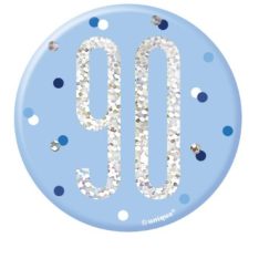 Glitz Blue & Silver 90th Birthday Badge