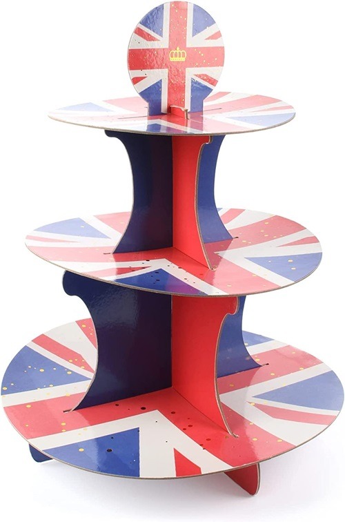 King Charles III Union Jack 3 Tier Cupcake Stand