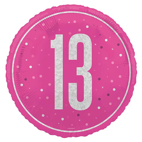 Foil Glitz Pink & Silver 13th Birthday Balloon