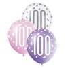 Latex Glitz Pink & Silver 100th Birthday Balloons, Pack of 6