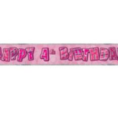 9ft Foil Glitz Pink & Silver 4th Birthday Banner