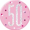 Glitz Pink & Silver 50th Birthday Badge