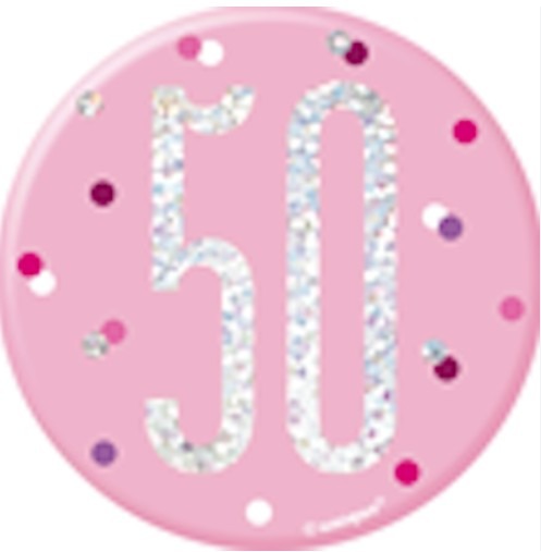 Glitz Pink & Silver 50th Birthday Badge