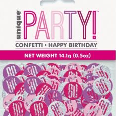 Glitz Pink & Silver 80th Birthday Confetti