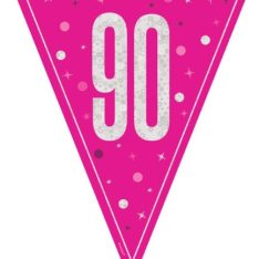 Pink Glitz Age 90th Bunting