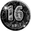 Glitz Black & Silver 16th Birthday Badge