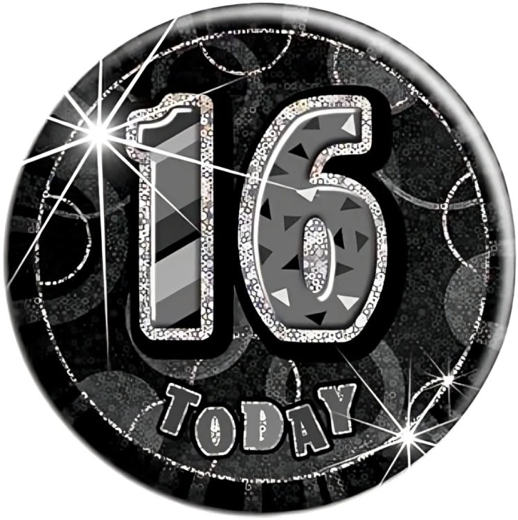 Glitz Black & Silver 16th Birthday Badge