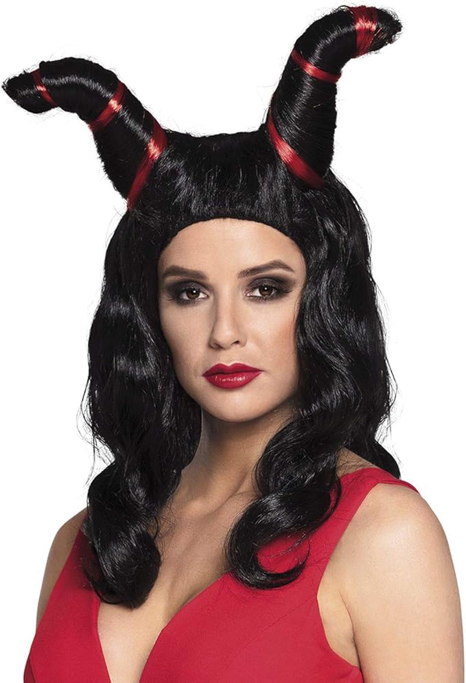 Demon Wig with Horns Black