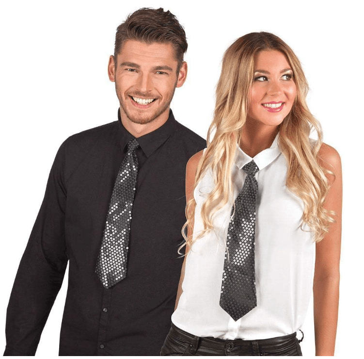 Black Tie with Elastic Band Spangles Sequins - Image 2