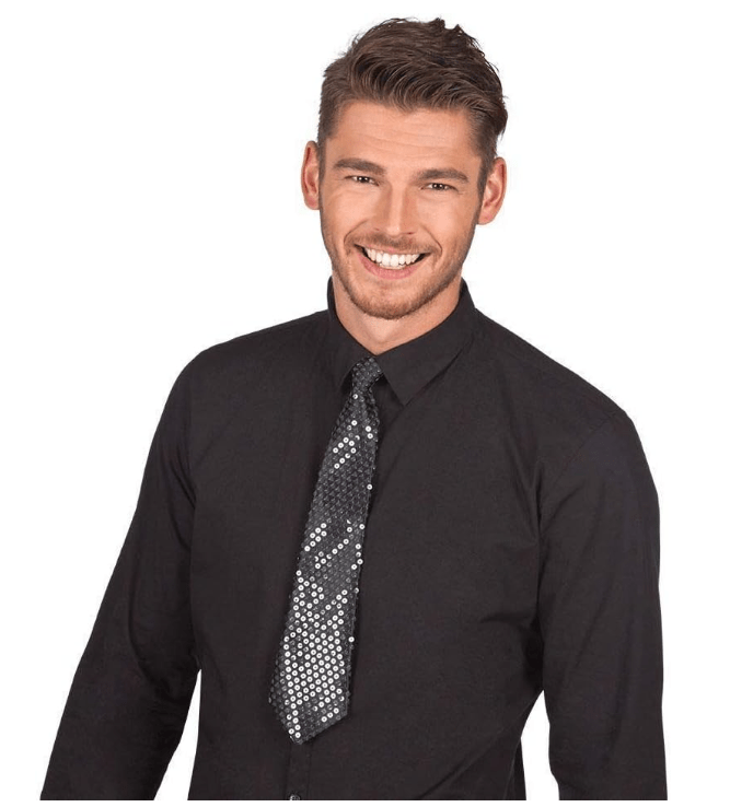 Black Tie with Elastic Band Spangles Sequins - Image 3