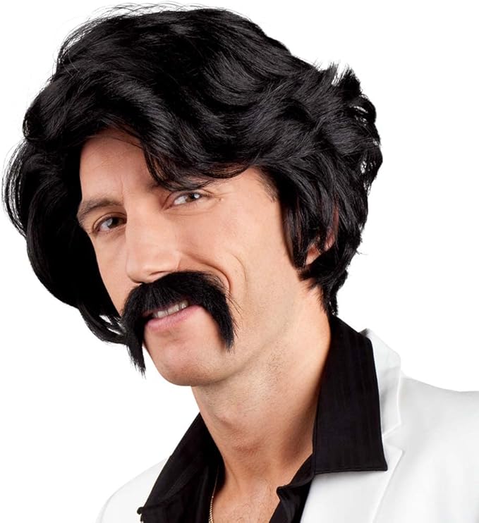 Wig Chuck Black with Moustache