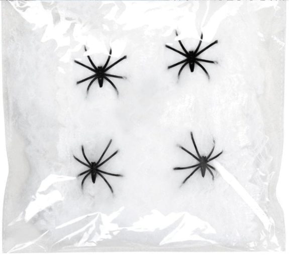 Decorative Spider Web with 4 Spiders for Halloween (White, 60 g)