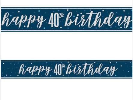9ft Foil Glitz Blue & Silver 40th Birthday Banner