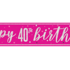 9ft Foil Glitz Pink & Silver 40th Birthday Banner