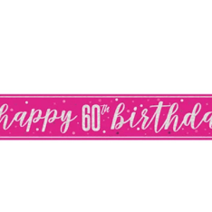 9ft Foil Glitz Pink & Silver 60th Birthday Banner