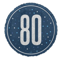Foil Glitz Blue & Silver 80th Birthday Balloon