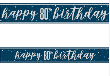 9ft Foil Glitz Blue & Silver 80th Birthday Banner