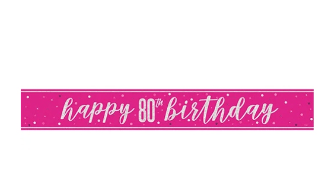 9ft Foil Glitz Pink & Silver 80th Birthday Banner