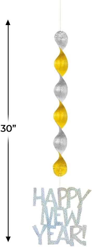 Hanging Prism Gold and Silver Happy New Year Decorations, Pack of 2 - Image 2