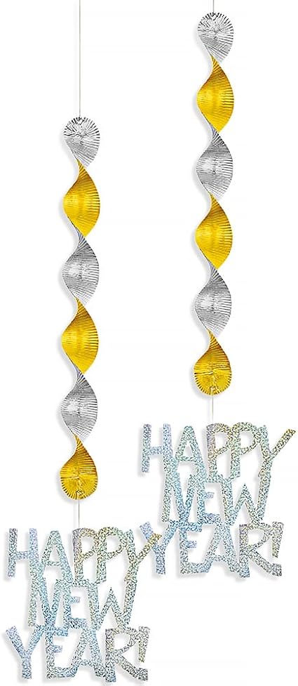 Hanging Prism Gold and Silver Happy New Year Decorations, Pack of 2 - Image 3