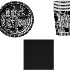 Glitz Foil Birthday Black Combo of 68 - lates : 16 ct Cups: 16 ct Napkins: 34 ct