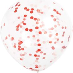 Ruby Red Confetti Clear Latex Balloons (30cm) Pack of 6