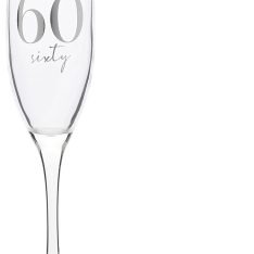 60th Birthday Champagne Flute Glass with Silver Detail